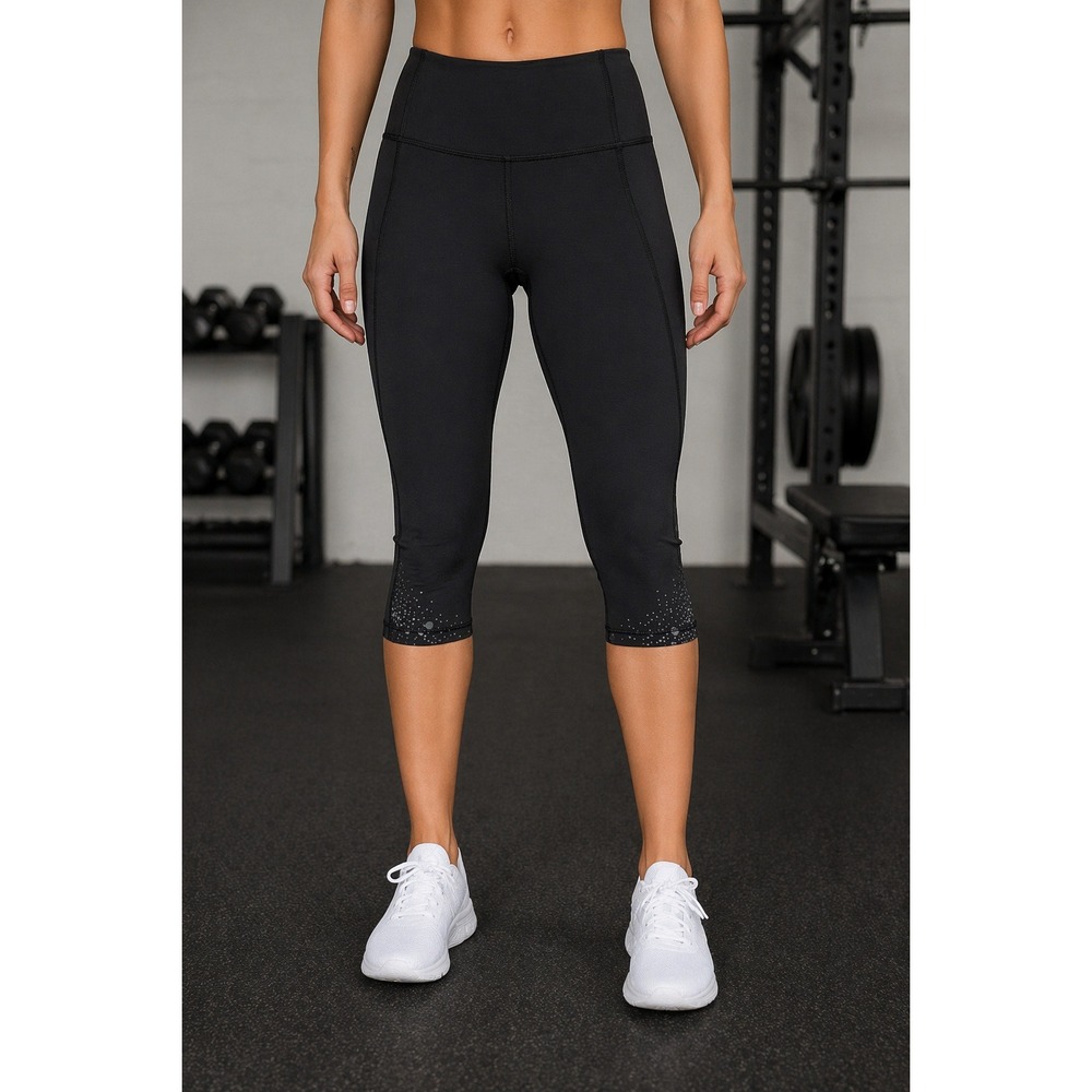 Lululemon Run Reflect Crop Black Reflective Running Leggings Zip Pocket Size‎ 8